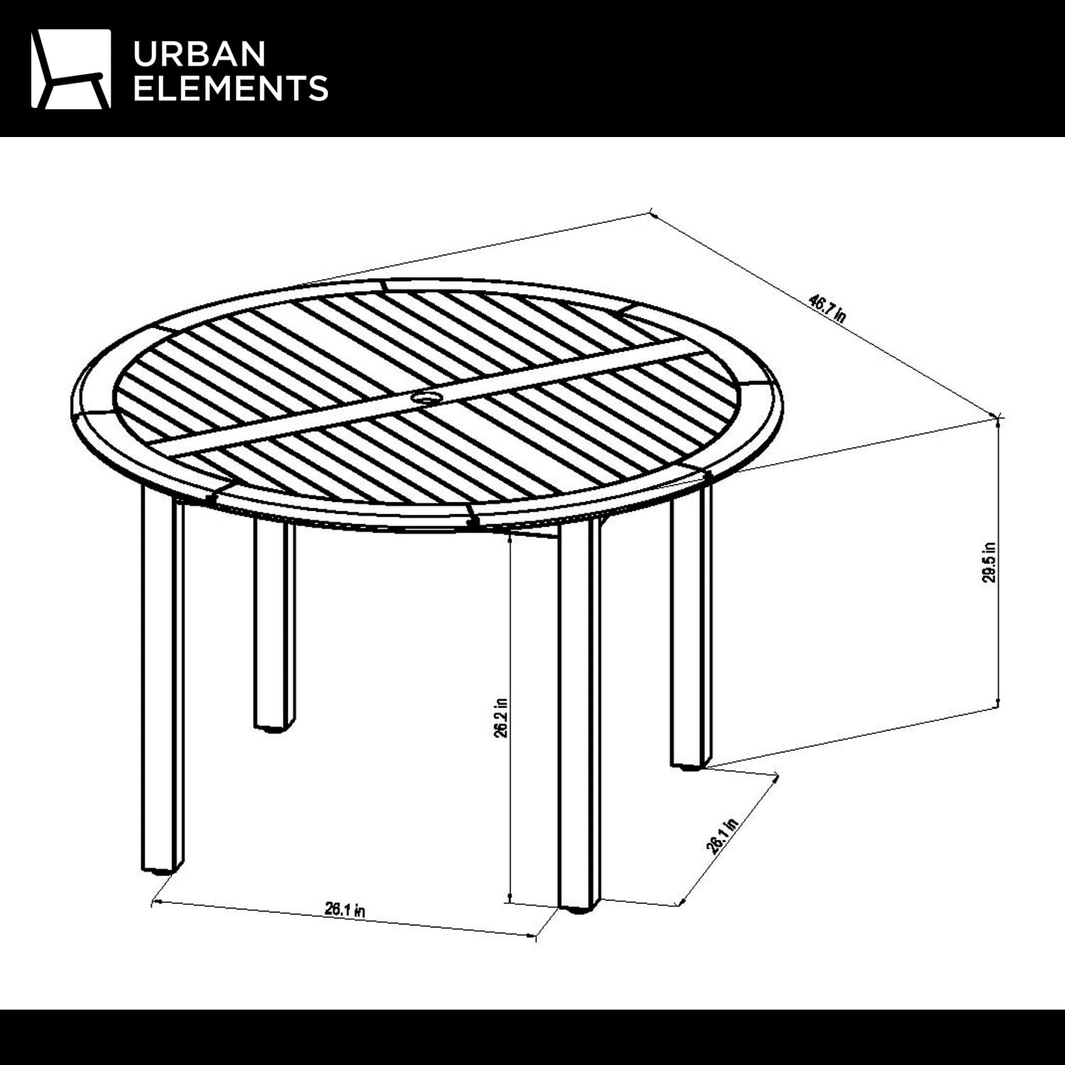 Urban Elements Nature 5-Piece Wood Patio Furniture Set | Teak Finish 100% FSC Eucalyptus | Backyard, Outside Table and Chairs, Round Outdoor Dining Set for 4, Patio Dining Set for 4 (White)