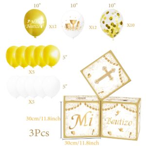 Mexico Mi Bautizo Boxes Decorations Stereoscopic Gold Mi Bautizo Boy Baptism Boxes With Balloons for Boy God Bless,Baptism Party Decoration Christening Photo Background Baby Boy First Holy Communion