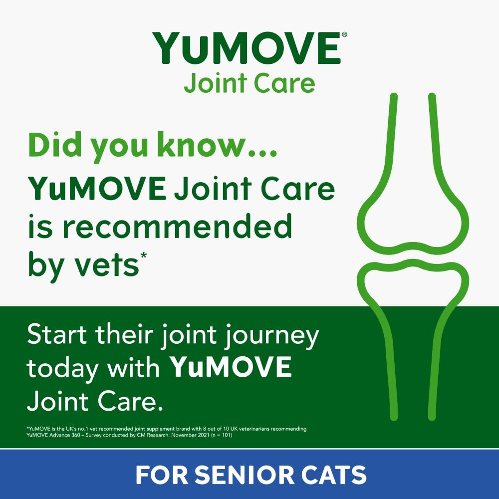 YuMOVE Cat Joint Supplement with Glucosamine,Chondroitin, MSM, Omega 3, Hyaluronic Acid, & Green Lipped Mussel - Joint Support Supplement - for Senior Cats 60 Capsules