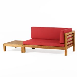 christopher knight home oana outdoor right arm loveseat and coffee table set - acacia wood - teak/beige