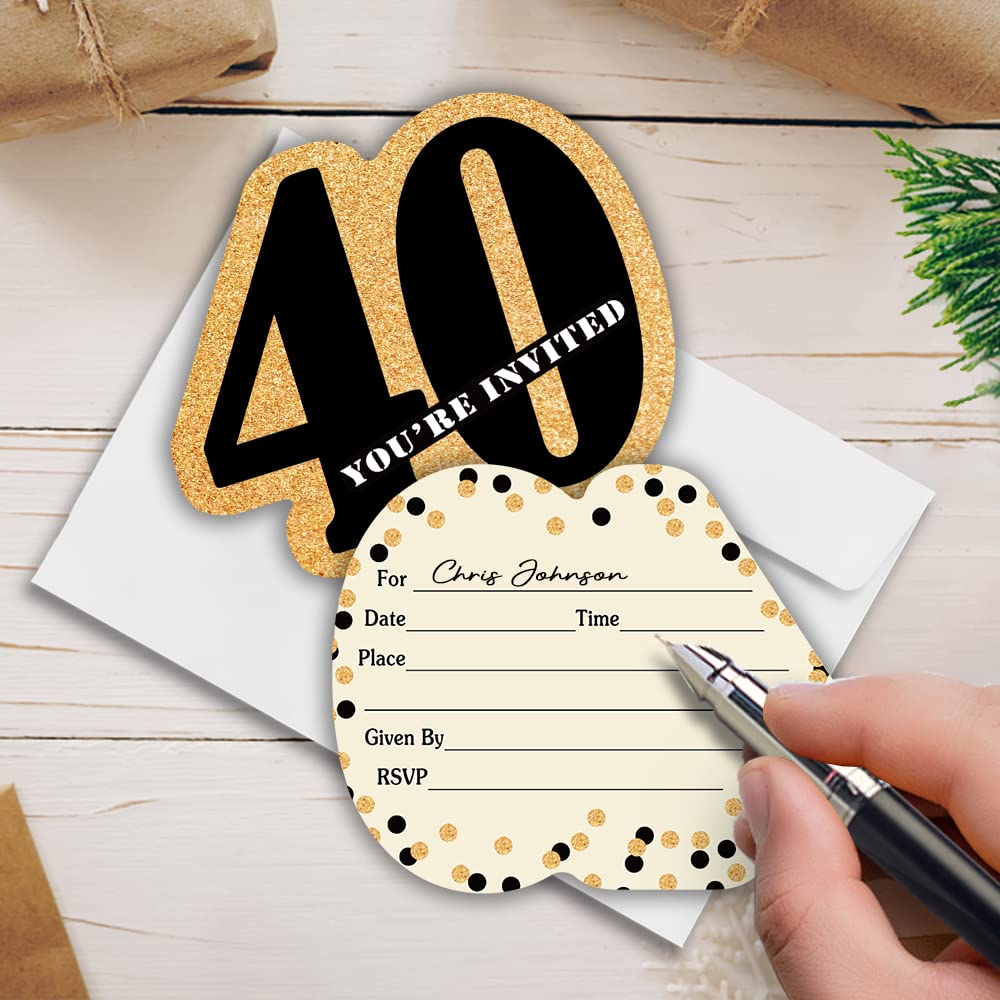 Haizct 15 Pack 40th Birthday Party Invitations With Envelopes,40th Party Invitations,40th Celebration,Birthday Party Invitations Cards For Adults