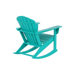 WestinTrends Dylan Outdoor Rocking Chair, All Weather Poly Lumber Seashell Adirondack Rocker Chair, 350 Lbs Support Patio Rocking Chairs for Porch Garden Backyard and Indoor, Turquoise