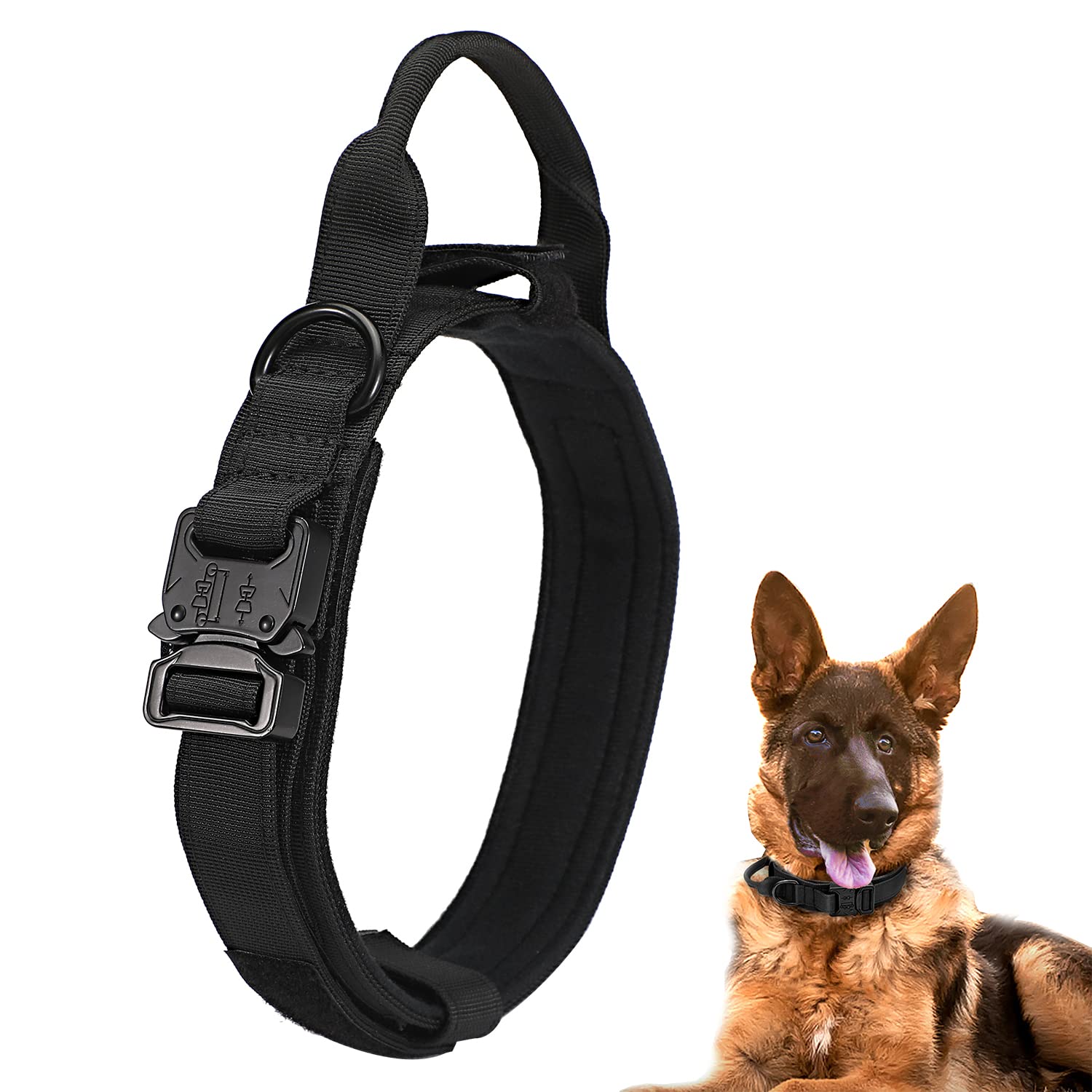 Dog Tactical Collar Military Dog Training Collar Control Handle and Heavy Metal Buckle for Medimum Large Dog Training Behavior Aids Black XL