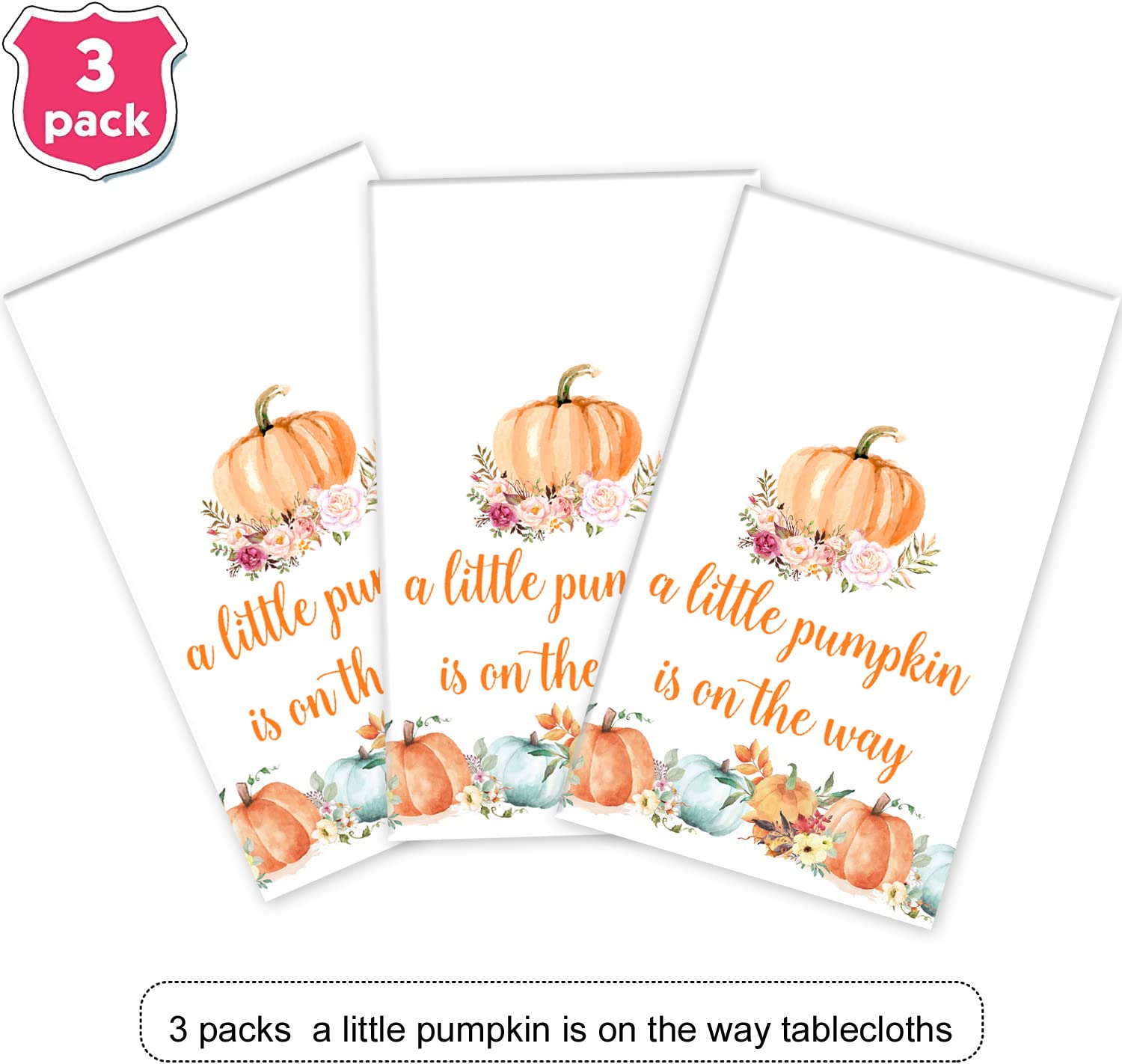 A Little Pumpkin is On The Way Tablecloths,Pumpkin Table Cover A Little Pumpkin is On The Way Baby Shower Party Decorations,Little Pumpkin Baby Shower Gender Reveal Party Decorations,51"x108"(3 Packs)