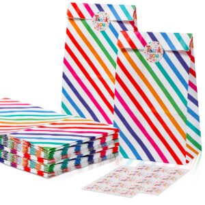 vammy 24 pieces rainbow party favor paper bags, food safe kraft paper gift bags sweet candy goodie treat bags with 24 stickers for birthday party wedding christmas, 5.1 x 3.1 x 9.4 inch