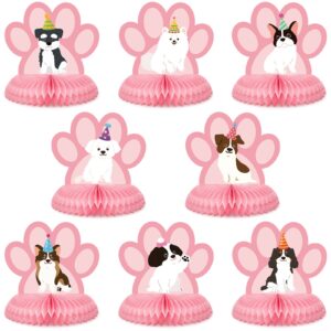 ferraycle 8 pcs dog themed party table decorations pink dog 3d honeycomb centerpieces dog birthday party supplies dog centerpieces decorations for puppy paw print birthday supplies baby shower