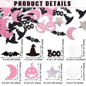 Ferraycle 400 Pcs Confetti Halloween Bat Ghost Confetti Glitter Pink Black Halloween Party Decorations Pumpkin Star Moon Skull Hat Halloween Throwing Confetti for Party Table Decorations, 8 Styles