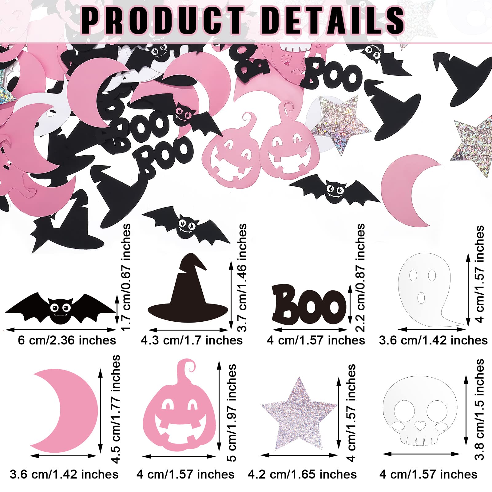 Ferraycle 400 Pcs Confetti Halloween Bat Ghost Confetti Glitter Pink Black Halloween Party Decorations Pumpkin Star Moon Skull Hat Halloween Throwing Confetti for Party Table Decorations, 8 Styles