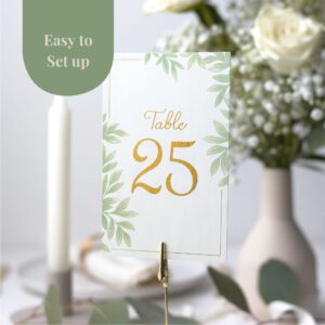 Rileys & Co Large Wedding Table Number Cards 1-25 and Head Table Sign, Double-sided Gold Foil Print and Elegant Leaf Design for Wedding Receptions, Parties, and Events, 26 Pieces, 4x6 Inches