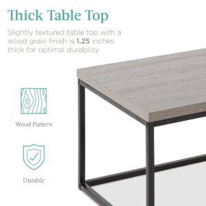 Best Choice Products 44in Modern Industrial Style Rectangular Wood Grain Top Coffee Table, Rustic Accent Furniture for Living Room w/Metal Frame, 1.25in Thick Butcher Block Tabletop - Gray