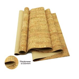 SorenCut Cork Fabric by The Yard for Sewing: Natural Cork and Gold Embellished Craft Fabric Sheet,Glitter Fabric Roll 12.5 * 54 Inch for Earrings and Other HandCrafts DIY Projects