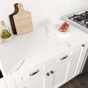 VEELIKE 15.7''x118'' White Marble Contact Paper for Countertops Waterproof Self Adhesive Matte Marble Wallpaper Peel and Stick Countertops for Kitchen Counter Top Covers for Bathroom Table Cabinets