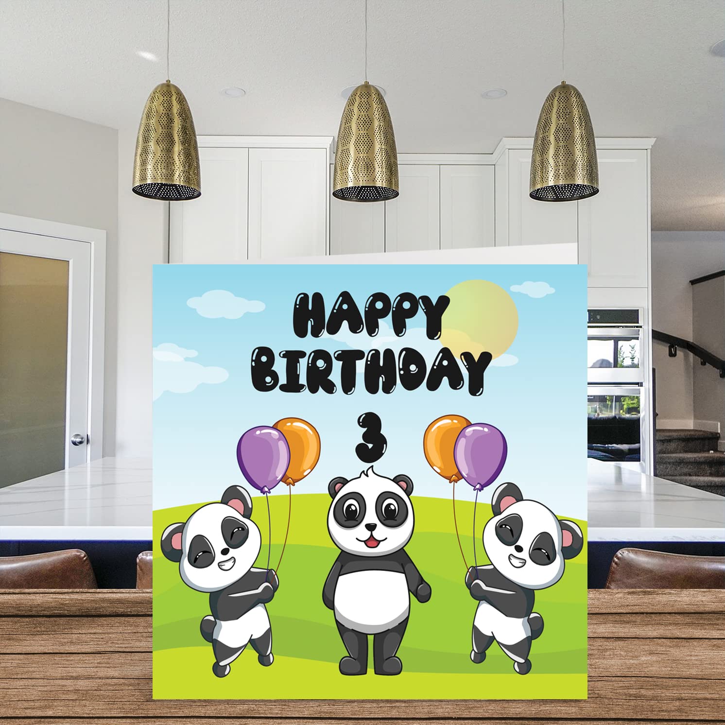 3rd Birthday Card Unisex - Panda Party - Happy Birthday Card 3 Year Old, 5.7 x 5.7 Inch Cute Greeting Card for Son Daughter Brother Sister Grandson Granddaughter Niece Nephew Cousin