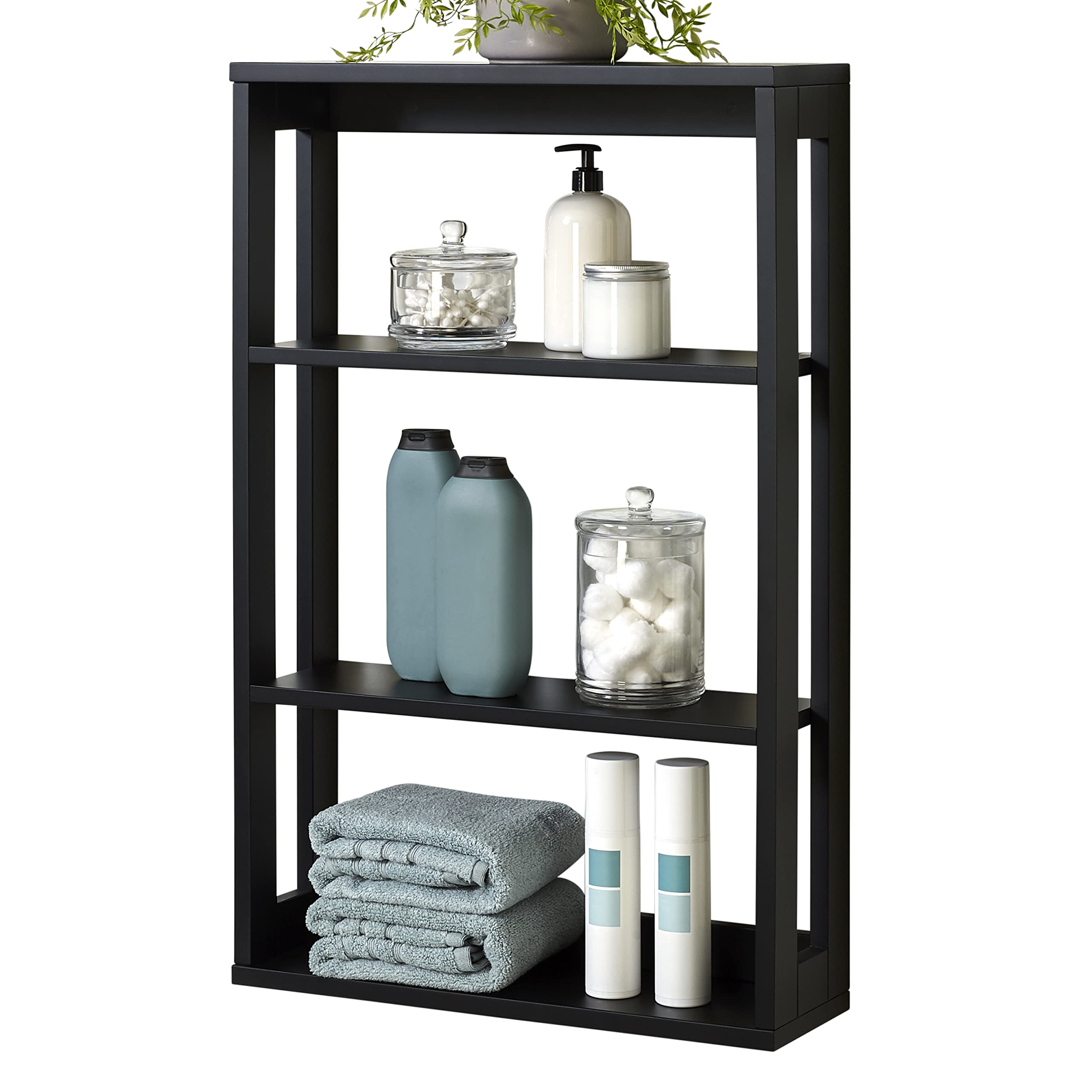 Zenna Home Wall Shelf, Black 4-Tier Organizer – Space-Saving Wall-Mounted Storage with Open Shelves for Towels, Toiletries, or Kitchen Essentials, Ideal for Bathroom, Kitchen, or Small Areas