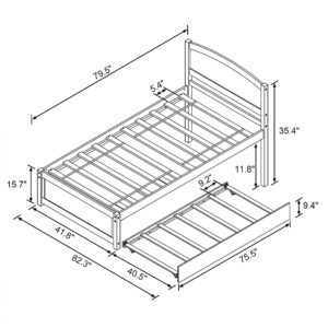 TOLEAD Daybed with Trundle, Twin Size Pull Out Bed, Solid Wood Extendable Day Bed with Trundle Bed Twin, Include Slat Support (White, Trundle)