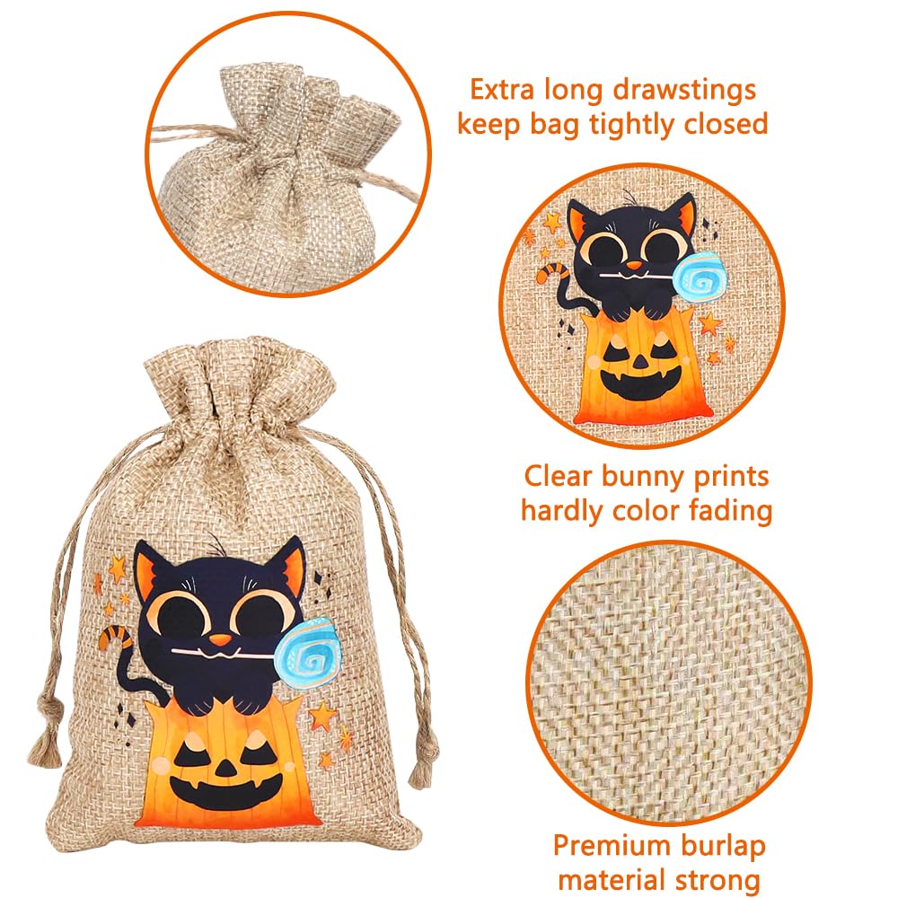 DIYDEC 36pcs Halloween Burlap Gift Bags, Halloween Jute Linen Burlap Treat Candy Goodies Drawstring Bags for Halloween Favors Supplies