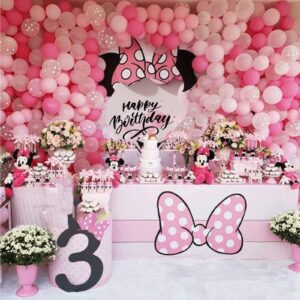 DUBEDAT 136Pcs Pink Mouse Birthday Decorations, Pink Rose Pink Polka Dots for Mouse Theme Birthday Party Decorations Supplies Baby Shower Decoration Birthday Wedding