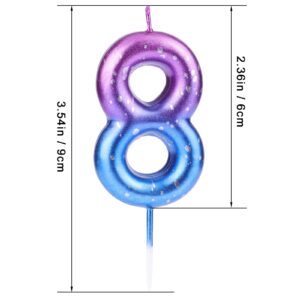 LUTER Birthday Candles, Purple Blue Gradient Birthday Candles for Cake Glitter Number Candle Decoration for Kids Adults Birthday Party Wedding Anniversary Graduation Ceremony (8)