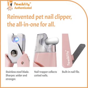 Pawsibility - Reinvented Pet Nail Clippers for Your Pal - USB Rechargeable LED Light for Bloodline | Razor Sharp and Durable Blade | Vets Recommended Trimming Tool for Dogs and Cats - Pink