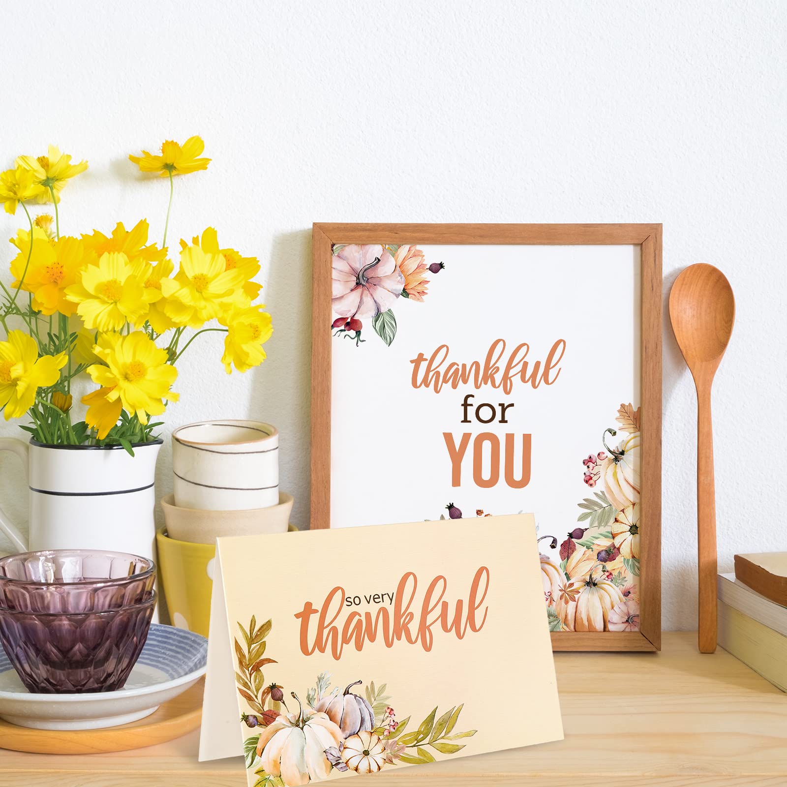 AnyDesign Watercolor Autumn Greeting Cards Bulk 36 Pack Thanksgiving Pumpkin Greeting Cards with Matching Seal Sticker Envelopes Thankful Note Cards for Wedding Baby Shower Birthday Stationery