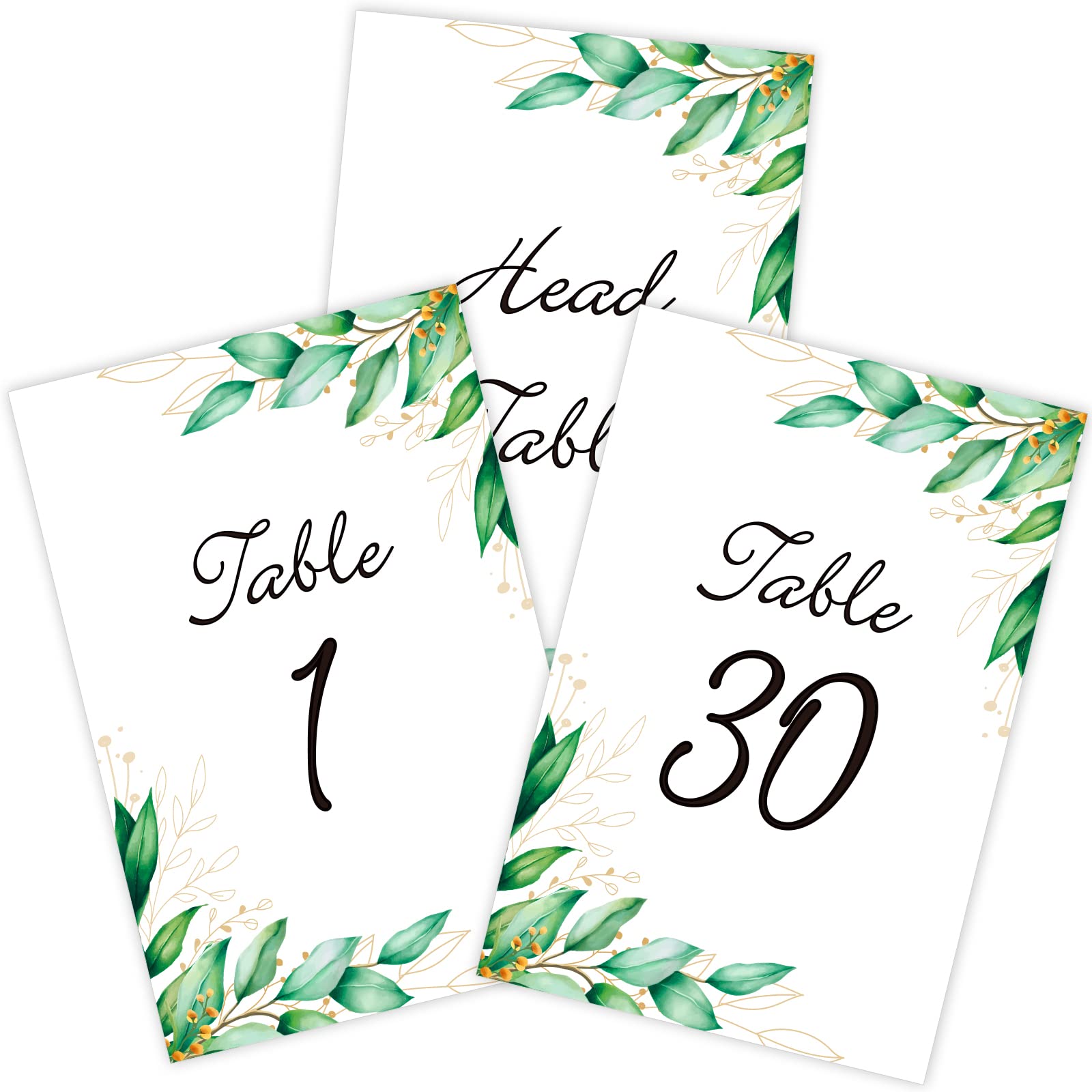 SICOHOME Wedding Table Numbers Cards 1-30 with Head Table Numbers Greenery Table Cards Double Sided Party Table Numbers for Wedding Reception Baby Shower Birthday Bridal Party Anniversary Banquets