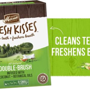 (2 Pack) Merrick Fresh Kisses Double-Brush Dental Dog Treats, Infused with Coconut & Botanical Oils and Mint Breath Strips, Cleans & Freshens Breath for Large Dogs, 16 Dental Dog Treats/Pack (Large)