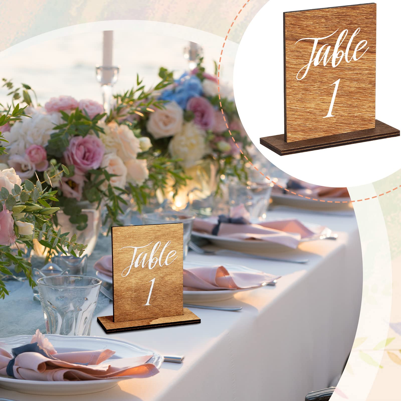 30 Pcs Wedding Wooden Table Numbers 1-30 Wedding Table Numbers with Wooden Base Rustic Wedding Centerpieces for Tables Number Wooden Sign for Banquet Restaurant Party Decor, 3.9 x 5.9 Inch