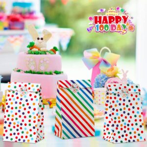 Vammy 24 Pieces Rainbow Party Favor Paper Bags, Food Safe Kraft Paper Gift Bags Sweet Candy Goodie Treat Bags with 24 Stickers for Birthday Party Wedding Christmas, 5.1 x 3.1 x 9.4 Inch