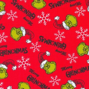 robert kaufman fabrics how the grinch stole christmas dr. seuss grinch faces toss holiday, 44 inches