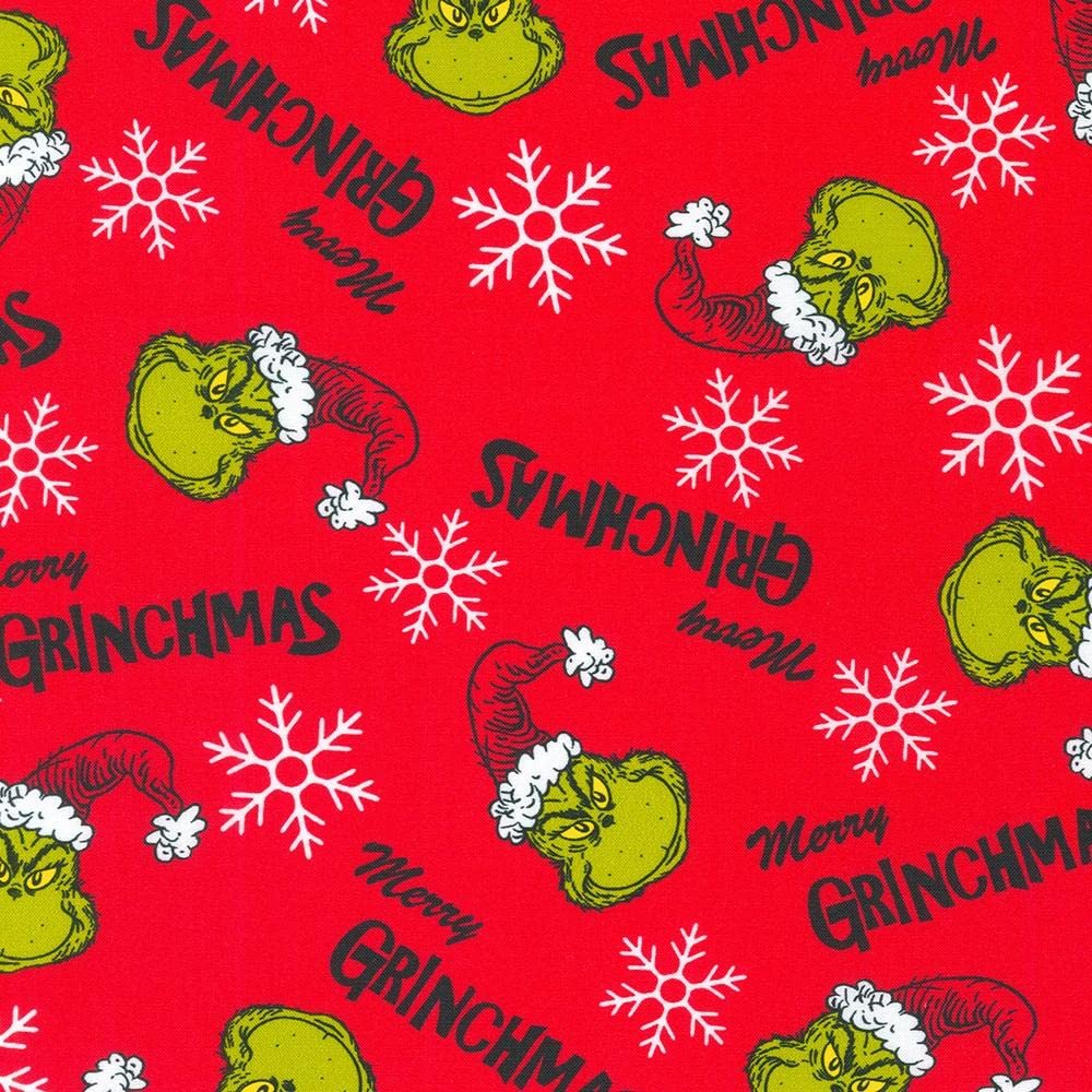 Robert Kaufman Fabrics How The Grinch Stole Christmas Dr. Seuss Grinch Faces Toss Holiday, 44 Inches