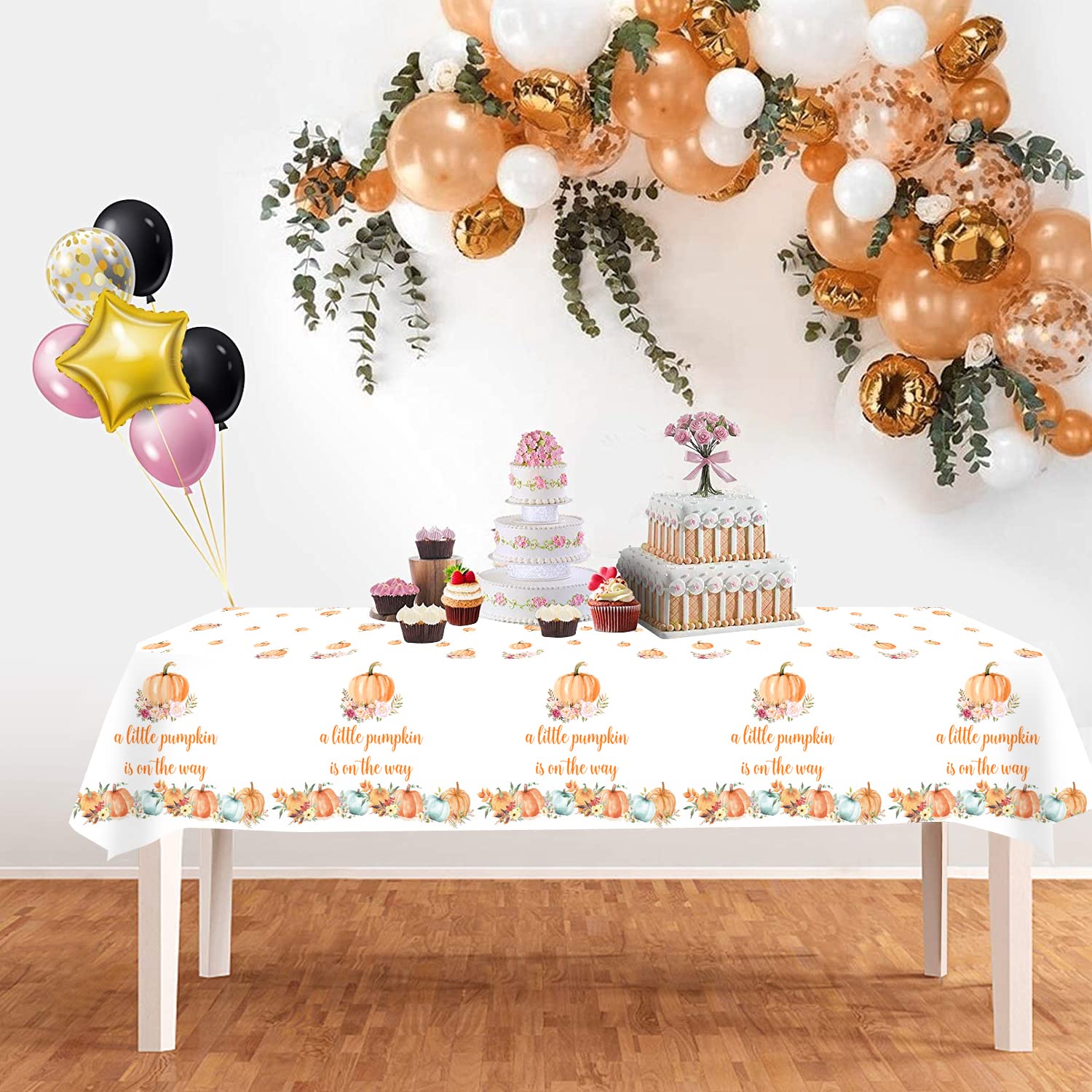 A Little Pumpkin is On The Way Tablecloths,Pumpkin Table Cover A Little Pumpkin is On The Way Baby Shower Party Decorations,Little Pumpkin Baby Shower Gender Reveal Party Decorations,51"x108"(3 Packs)