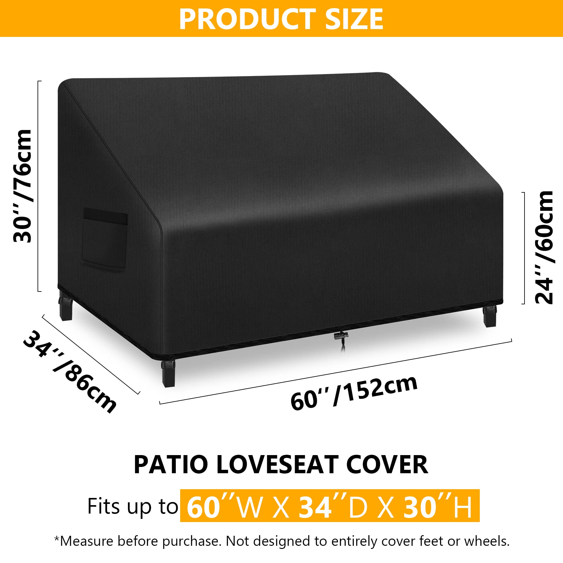 Miuwauer Patio Loveseat Cover Waterproof 60" Wx34 Dx30 H Outdoor Couch Cover Heavy Duty with Air Vent Patio Furniture Covers for 2-Seat Couch Sofa Loveseat Lawn Garden, Black