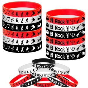 atsmoicy 24pcs rock and roll rubber bracelets silicone wristbands -80s 90s party supplies musician guitar rap birthday baby shower party favors