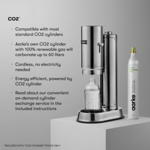 aarke Carbonator Pro, Sparkling & Carbonation Water Machine, Stainless Steel with Glass Reusable Bottle Volume 800 mL and CO2 Cylinder (Stainless)