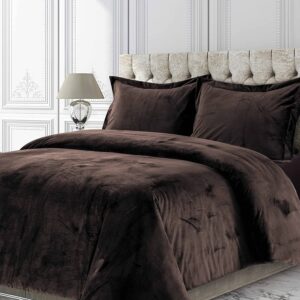 sheets n more - luxurious velvet duvet cover set, soft comforter cover for all season 1 piece – comforter cover,brown-oversized king (98'' x 120'')