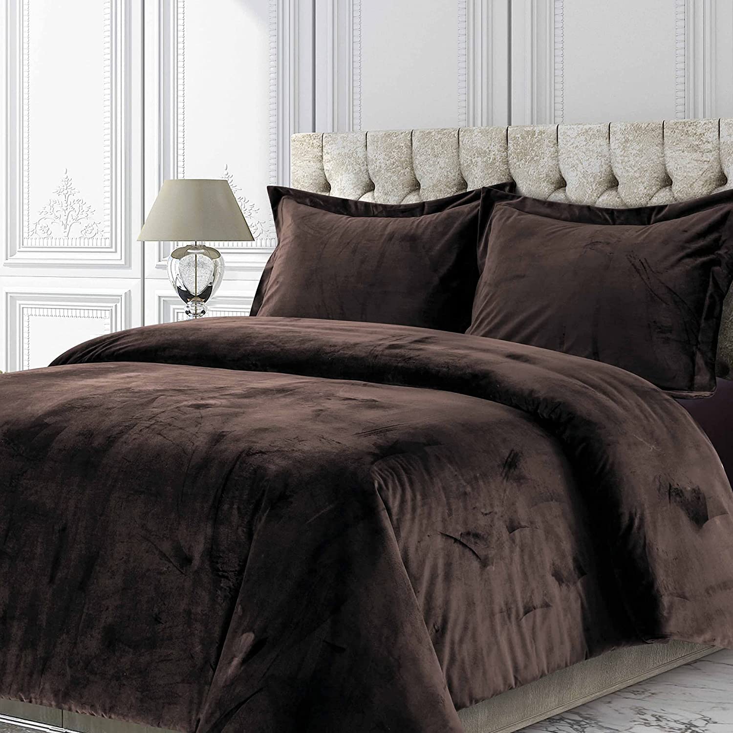 Sheets N More - Luxurious Velvet Duvet Cover Set, Soft Comforter Cover for All Season 1 Piece – Comforter Cover,Brown-Oversized King (98'' x 120'')