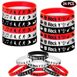 ATSMOICY 24PCS Rock and Roll Rubber Bracelets Silicone Wristbands -80s 90s Party Supplies Musician Guitar Rap Birthday Baby Shower Party Favors