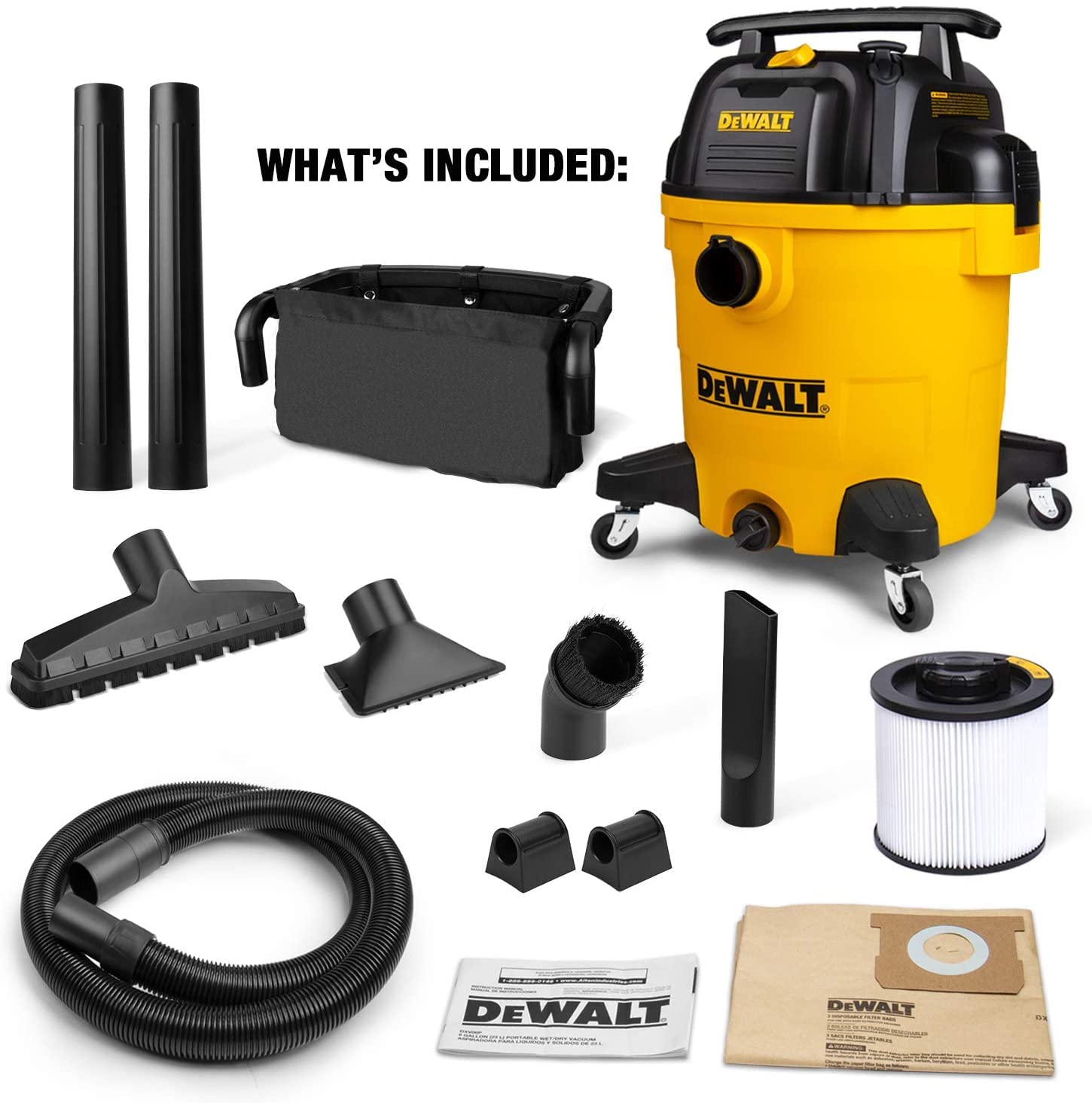 DEWALT Poly Wet/Dry Vacuum DXV12P 12 Gallon Professional Shop Vacuum, 5.5 HP Power, 27 ft Working Range