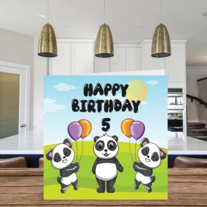 5th Birthday Card Unisex - Panda Party - Happy Birthday Card 5 Year Old, 5.7 x 5.7 Inch Cute Greeting Card for Son Daughter Brother Sister Grandson Granddaughter Niece Nephew Cousin