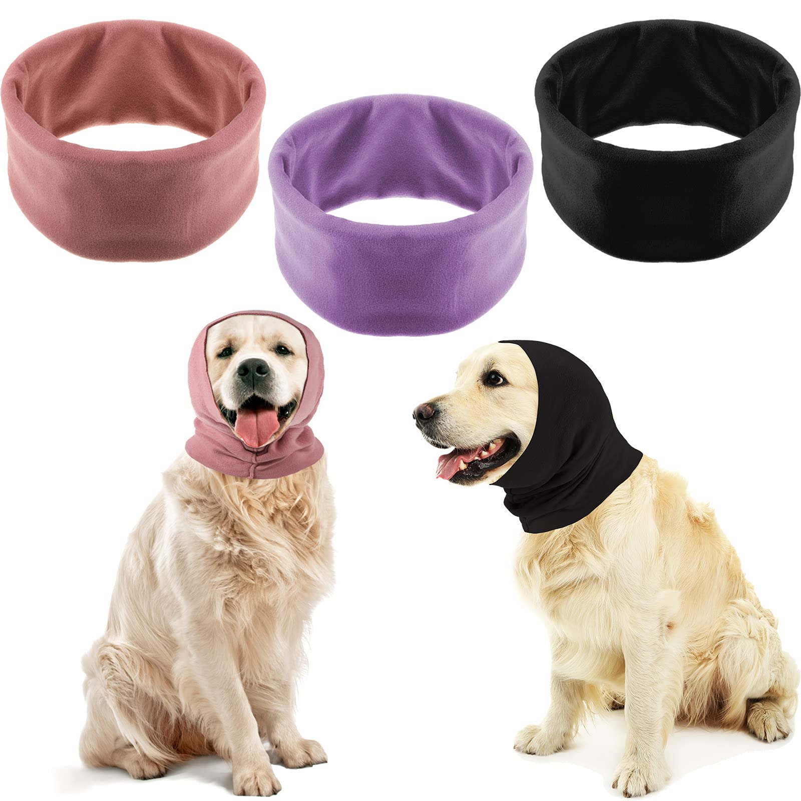 Sadnyy 3 Pcs Dog Ear Muffs Noise Protection Covers Hearing Wrap Earmuff Winter Scarf (Black, Pink, Purple,Small)