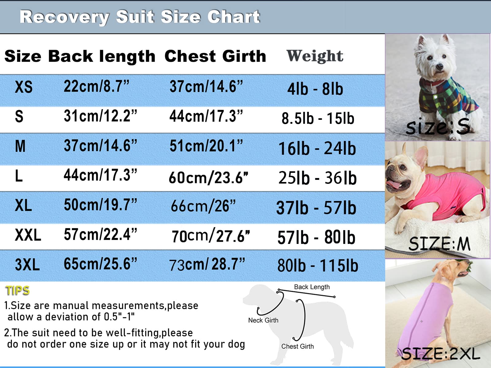 Caslfuca Dog Surgery Recovery Suit - After Spay, Abdominal Wounds Post Surgical Recovery, Anti Licking Breathable Dog Onesies for Small, Medium & Large Pet, Alternative Bandages Cone E-Collar