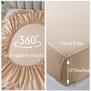 FADFAY Bed Sheets Set Cal King Size Champagne Gold Sheet Luxury Lyocell Tencel 600 TC Soft Silky Deep Pocket Sheets 17.5'' 4 Pcs, Cal King