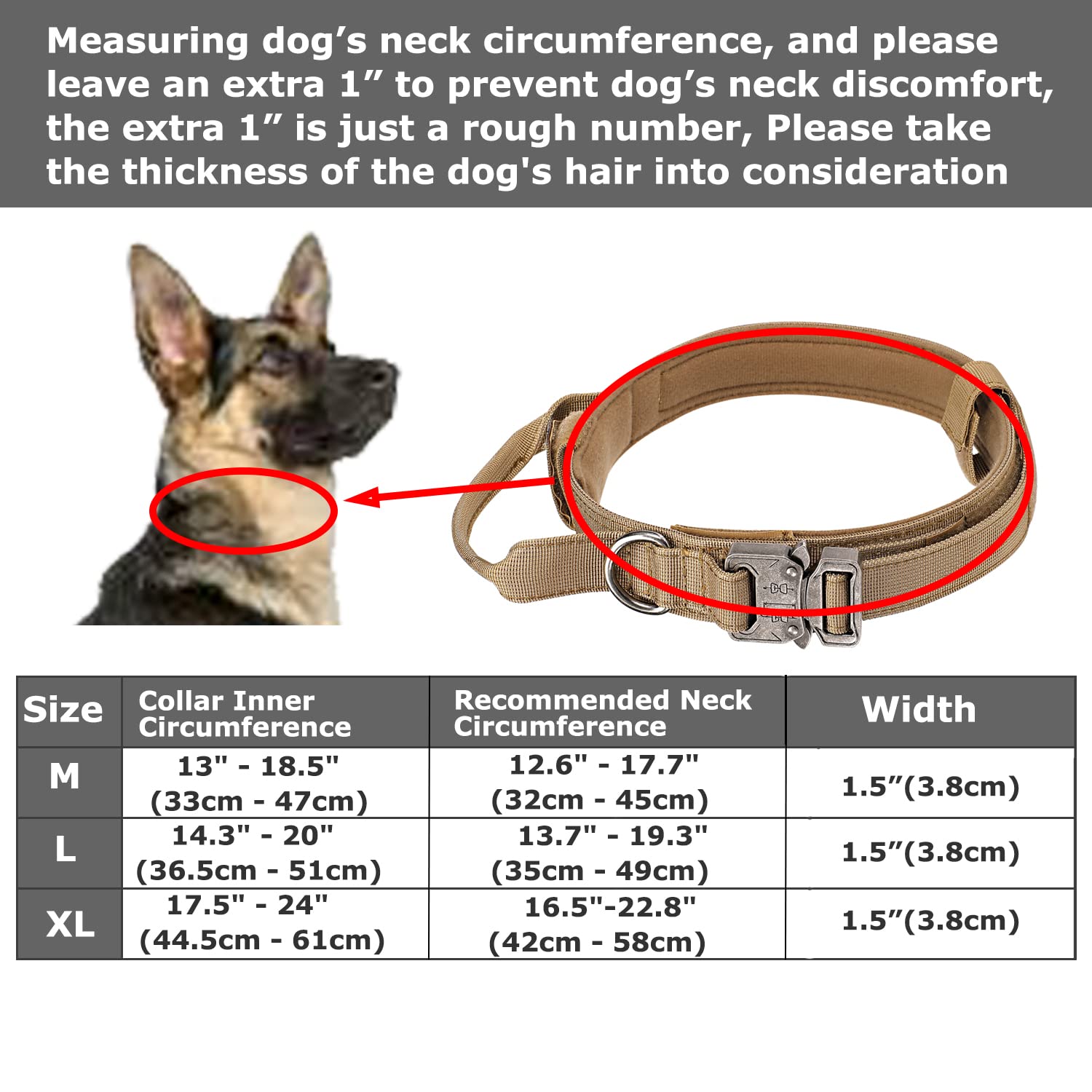 Dog Tactical Collar Military Dog Training Collar Control Handle and Heavy Metal Buckle for Medimum Large Dog Training Behavior Aids Black XL