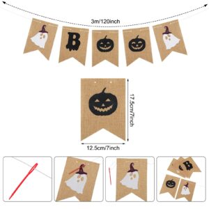 Halloween Banner 3 Pcs Burlap Boo Banner Felt Garland Ghost Decor White Orange and Black Hanging Halloween Decorations Outdoor for Party Halloween Birthday Fireplace Carnival Decorations