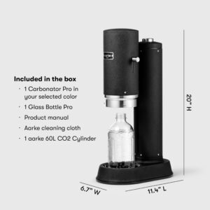 aarke Carbonator Pro, Sparkling & Carbonation Water Machine, Stainless Steel with Glass Reusable Bottle Volume 800 mL and CO2 Cylinder (Matte Black)