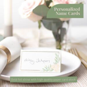 Rileys & Co 50 Pack Blank Placecards, White and Gold Foil Wedding Place Cards for Table Setting at Dinner Parties, Receptions, and Events, Double Sided for Guest Names, 2x3.5 Inches Folded