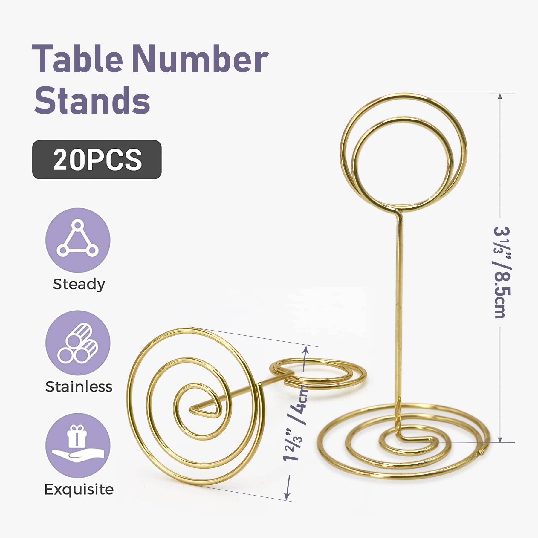 HomWanna Table Number Holders 20Pcs - 3.35 Inch Place Card Holder Table Number Stands for Wedding Party Graduation Reception Restaurant Home Centerpiece Decorations Office Memo Picture Photo (Gold)