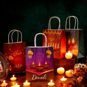 Set of 16 Happy Diwali Gift Bags Diwali Theme Party Gift Bag Festival of Lights Birthday Gift Packs Treat Snacks Candy Bags Diwali Party Favors Decorations