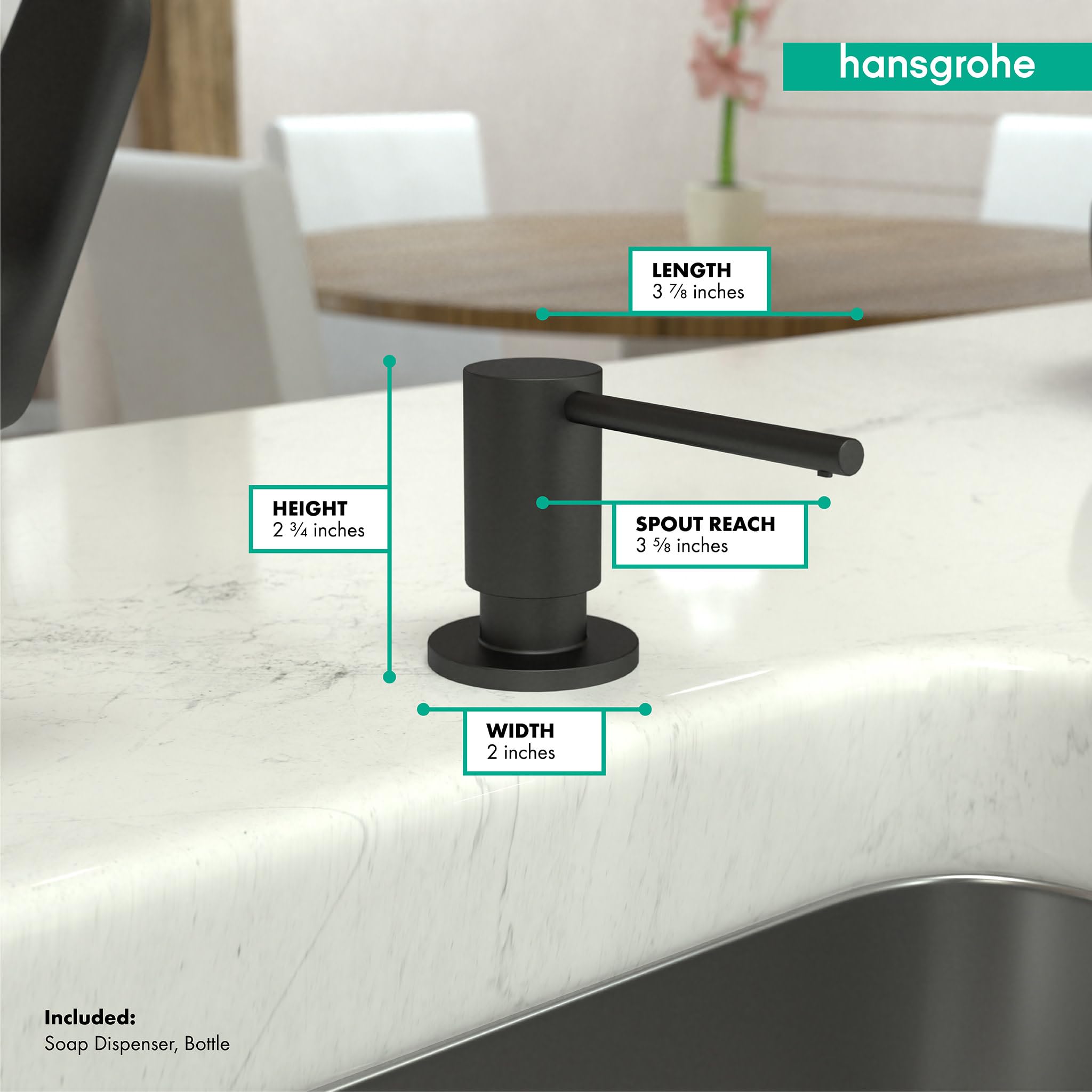 hansgrohe Focus Modern Bath and Kitchen Sink Soap Dispenser in Matte Black, 40438671