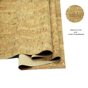 SorenCut Cork Fabric by The Yard for Sewing: Natural Cork and Gold Embellished Craft Fabric Sheet,Glitter Fabric Roll 12.5 * 54 Inch for Earrings and Other HandCrafts DIY Projects